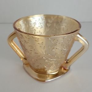 Vintage 1950s Jeanette Carnival Glass Cup with Handles Raised Floral Design